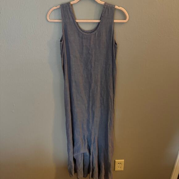FLAX BY JEANNA ENGLEHART Blue Jean Long Linen Maxi Dress Size Petite - Picture 1 of 8